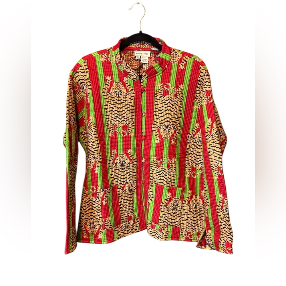 Ashley Taylor Reversible Kantha Quilted Tiger Jacket One Size Boho artisanal